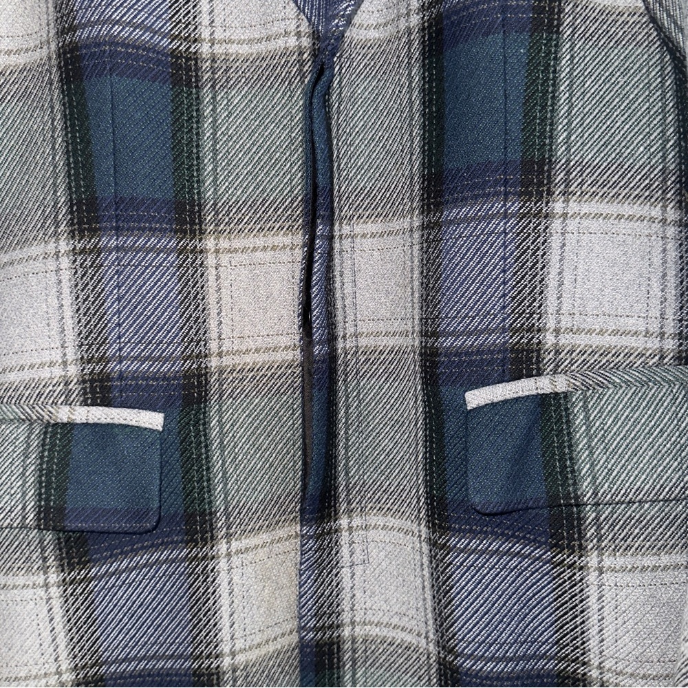 Acne Studios Oversized Plaid Wool Blend Coat in Navy, Grey & Green size US38 - Picture 7 of 14